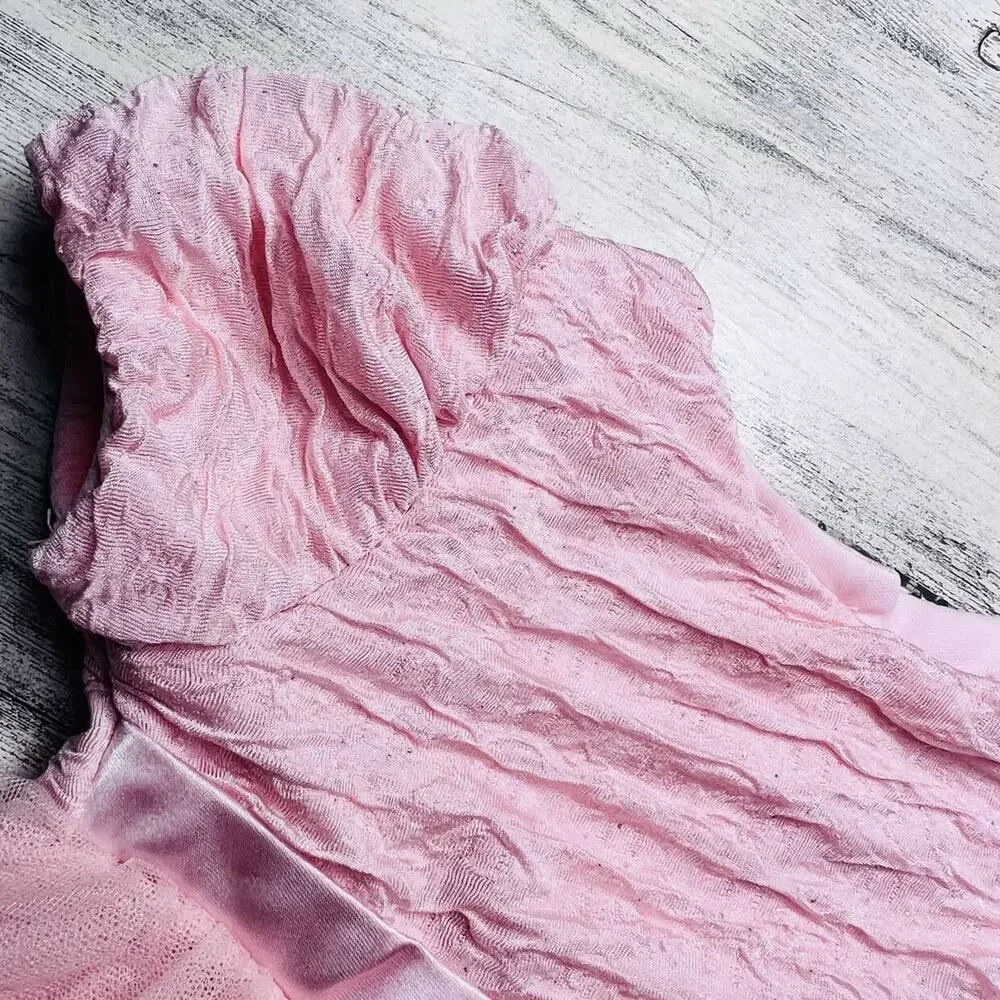 🌵3/$20 Nannette Baby Dress Girls 12 Months Pink Embroidered Tulle Party Shimmer